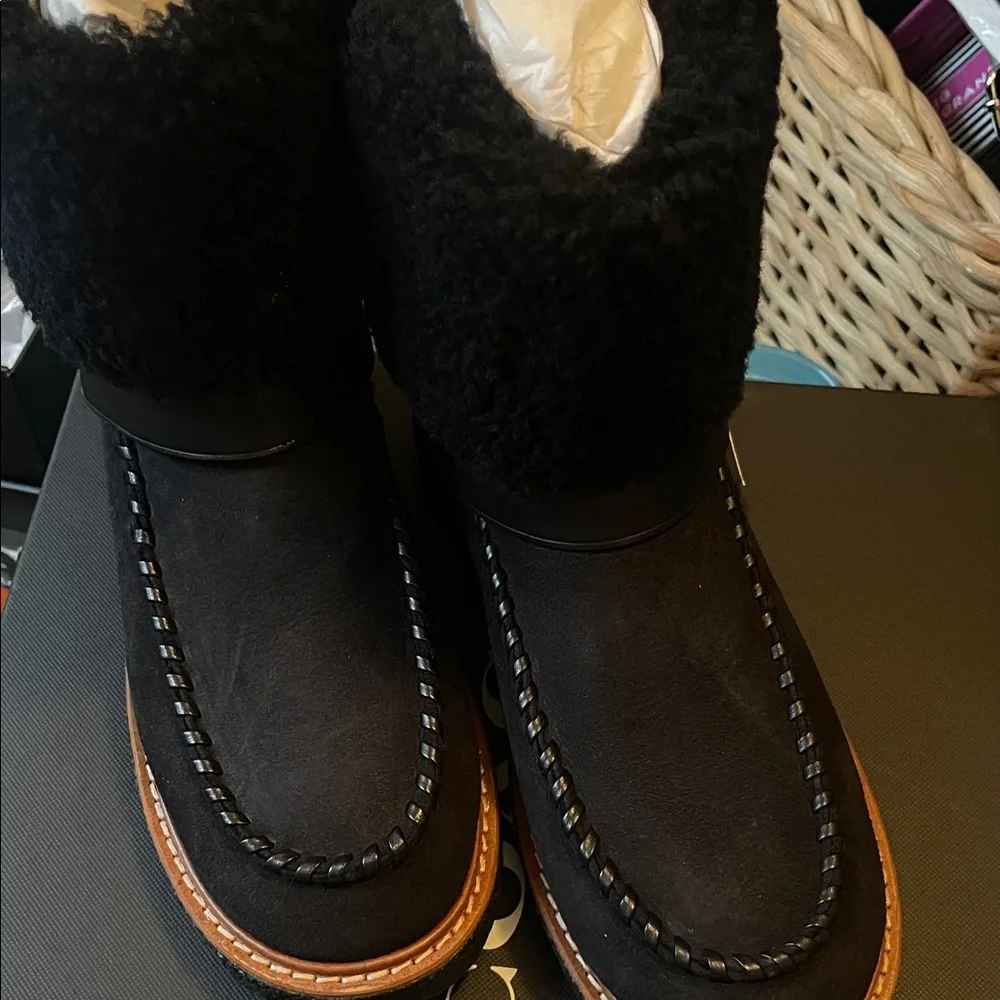 Coach Black Shearling Cuff Ankle Boot - Picture 9 of 10
